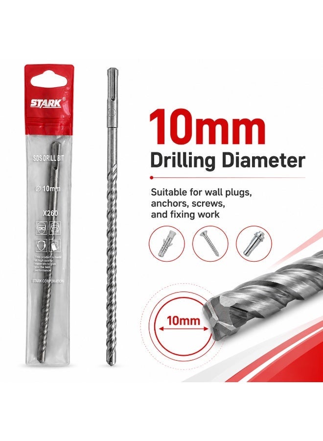 Stark SDS Plus Masonry Drill Bit 10mm x 260mm, Concrete Drill Bit For Rotary Hammer, Brick Cement Stone Wall Drilling Tool - Image 2