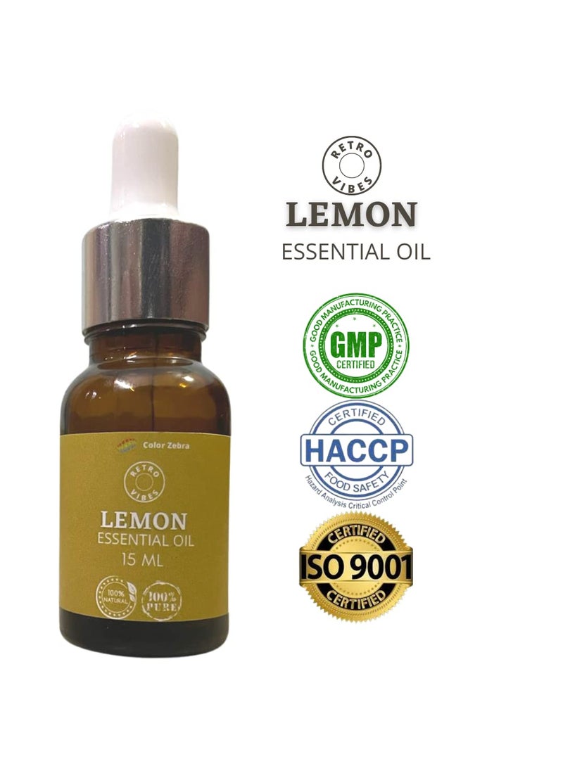 Color Zebra - Retro Vibes Lemon Essential Oil Energizing Refreshing Citrus Aroma for Diffusers and DIY Cleaning Solutions Ideal for Home Fragrance DIY Projects 15ml - Image 1