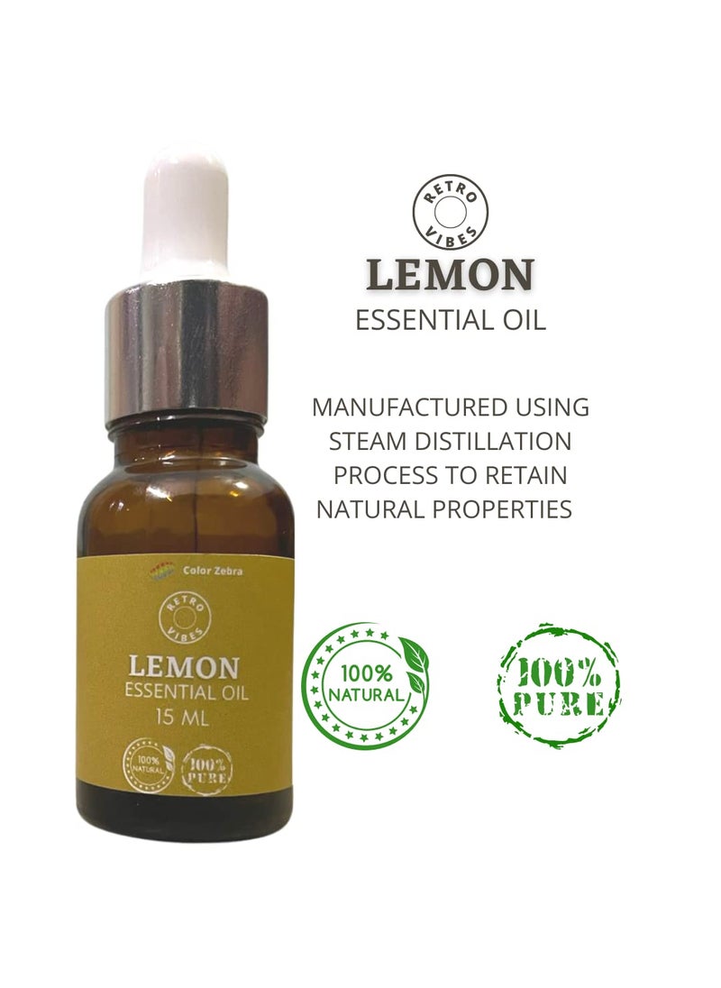 Color Zebra - Retro Vibes Lemon Essential Oil Energizing Refreshing Citrus Aroma for Diffusers and DIY Cleaning Solutions Ideal for Home Fragrance DIY Projects 15ml - Image 1