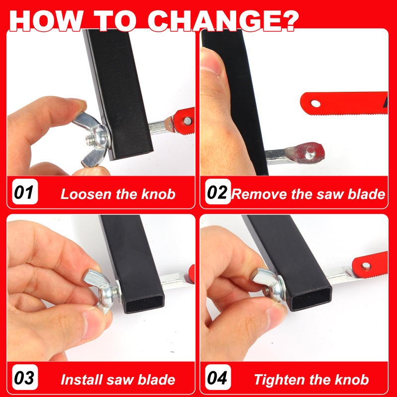 AIRAJ 12 In High-Tension Hacksaw with 24 TPI Bi-Metal Blade,Hand Saw Suitable for Metal, Wood, PVC - Image 5