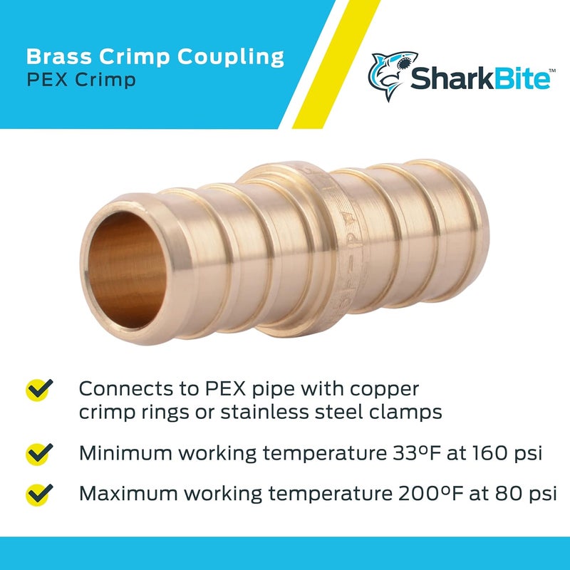 SharkBite 1/2 Inch Crimp Coupling, Brass Plumbing Fitting, PEX Pipe, PE-RT, UC008LFA - Image 4