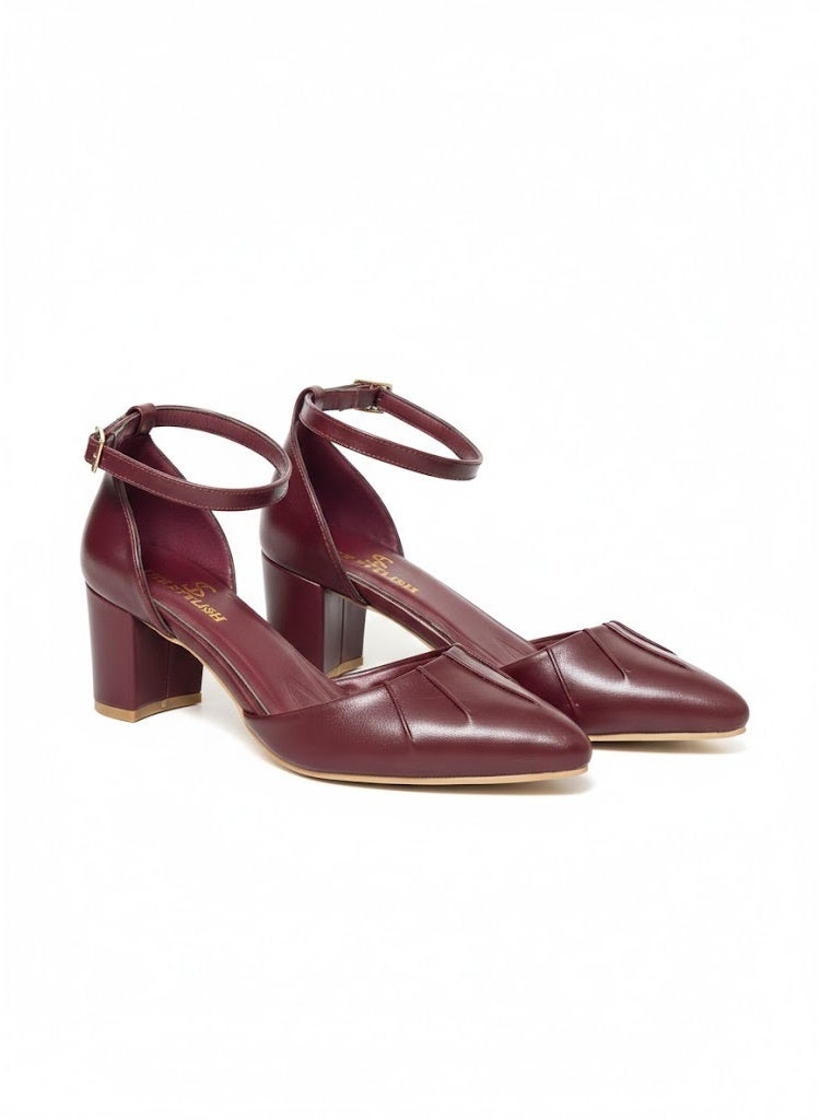 LIFESTYLISH Shoes Mid Heels Leather F-606 - Burgundy - Image 1