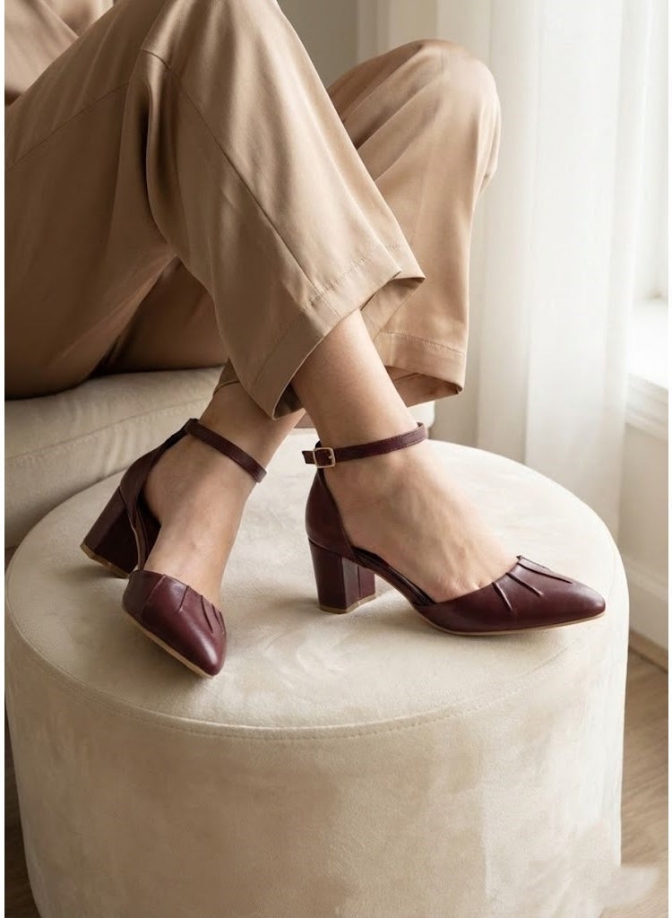 LIFESTYLISH Shoes Mid Heels Leather F-606 - Burgundy - Image 2