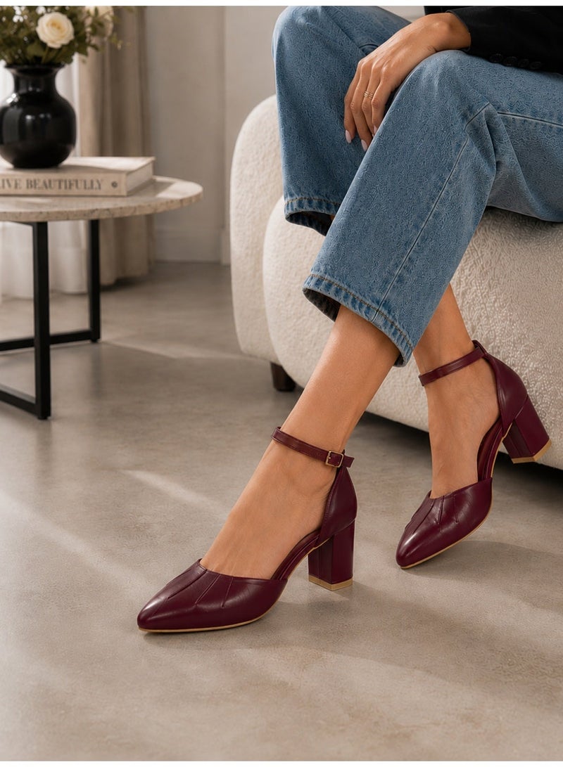 LIFESTYLISH Shoes Mid Heels Leather F-606 - Burgundy - Image 1