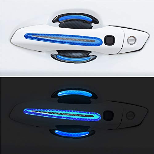 US1984 Car Door Handle High Intensity Reflective Sticker Doors Bowl Scratches Protector Universal Auto Door Handle Scratch Cover Guard with Safety Warning Reflective Strips 8 pcs Set (Blue) - Image 1