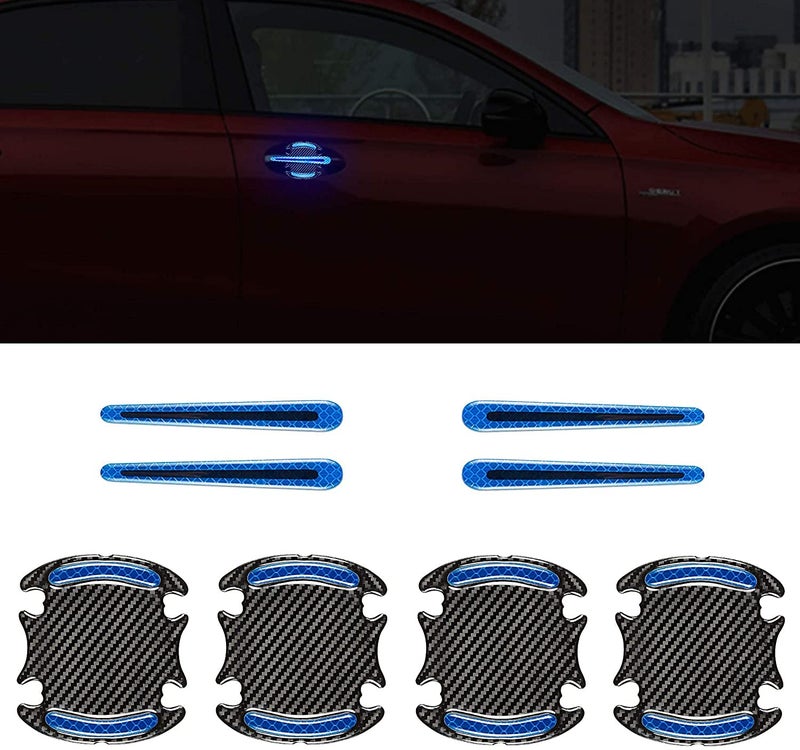 US1984 Car Door Handle High Intensity Reflective Sticker Doors Bowl Scratches Protector Universal Auto Door Handle Scratch Cover Guard with Safety Warning Reflective Strips 8 pcs Set (Blue) - Image 4