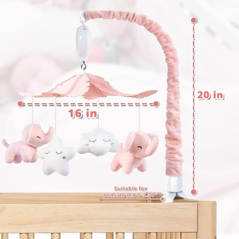 FEISIKE Crib Mobile for Girls Baby Mobiles with 3 Modes Digital Music BoxTurn Only Music Only Turn  Music 35 Lullabies Pink Elephant Nursery Mobile Clamp Type Pretty Box Packaging - Image 2