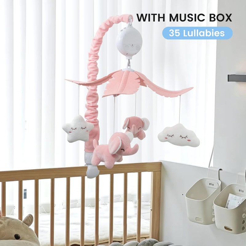 FEISIKE Crib Mobile for Girls Baby Mobiles with 3 Modes Digital Music BoxTurn Only Music Only Turn  Music 35 Lullabies Pink Elephant Nursery Mobile Clamp Type Pretty Box Packaging - Image 3