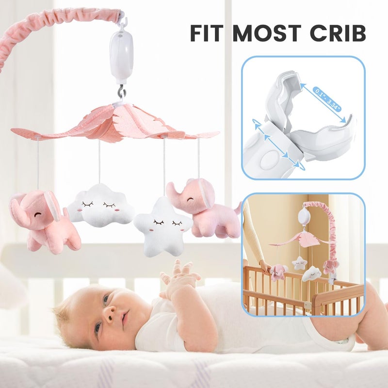 FEISIKE Crib Mobile for Girls Baby Mobiles with 3 Modes Digital Music BoxTurn Only Music Only Turn  Music 35 Lullabies Pink Elephant Nursery Mobile Clamp Type Pretty Box Packaging - Image 5