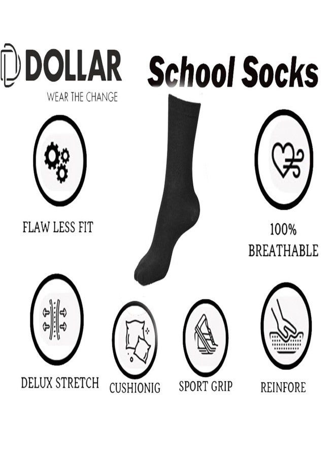 Dollar Unisex Full Length Plain Cotton School Socks For Kids (Pack of 3) - Black - Image 5