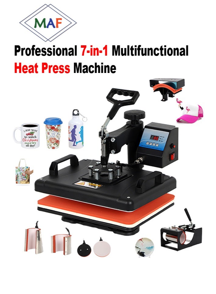 آلة ضغط الحرارة MAF 7 في 1 كومبو 29×38 سم – تي شيرت، كوب (11 أونصة، 17 أونصة)، قبعة وآلة طباعة الأطباق - Image 1
