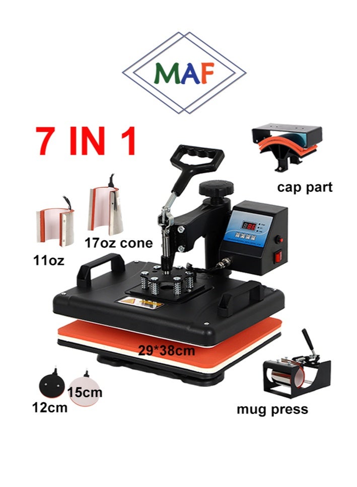 آلة ضغط الحرارة MAF 7 في 1 كومبو 29×38 سم – تي شيرت، كوب (11 أونصة، 17 أونصة)، قبعة وآلة طباعة الأطباق - Image 2
