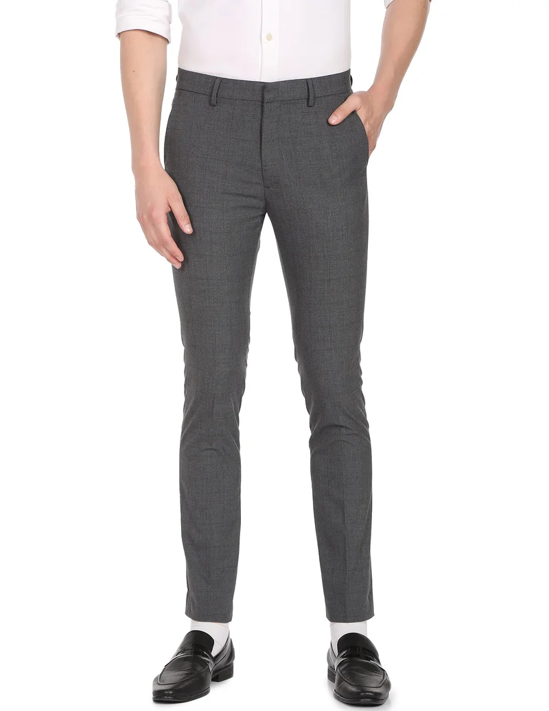 Arrow Dark Grey Mid Rise Tailored Trousers for Men | Best Price UAE