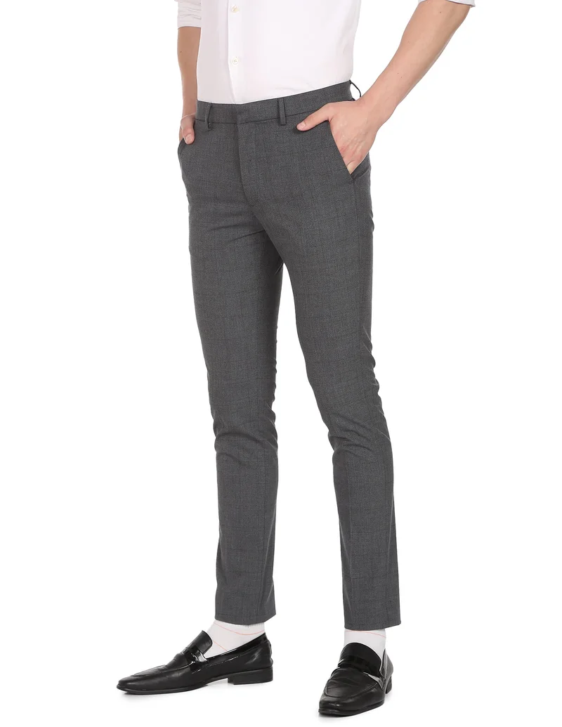 Arrow Dark Grey Mid Rise Tailored Trousers for Men | Best Price UAE