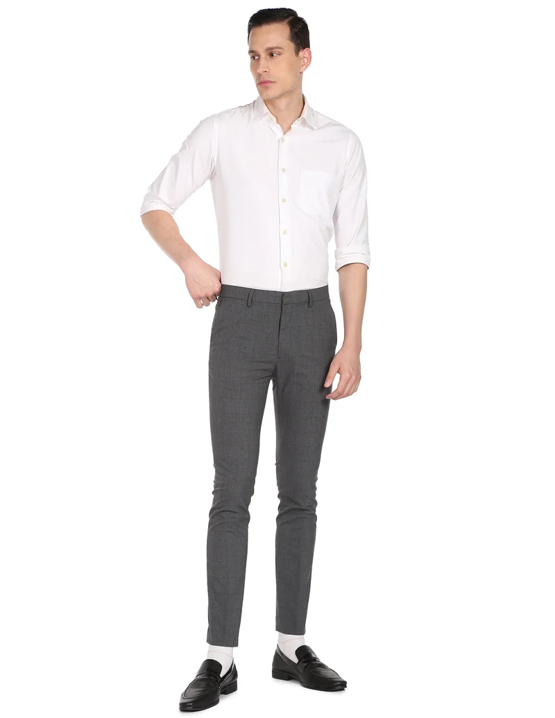 Arrow Dark Grey Mid Rise Tailored Trousers for Men | Best Price UAE