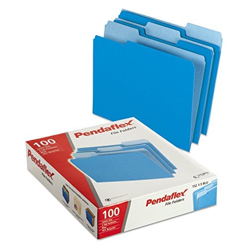 Pendaflex Two-Tone Color File Folders, Letter Size, Blue, 1/3 Cut, 100 per box (152 1/3 BLU), 12 inches - Image 2