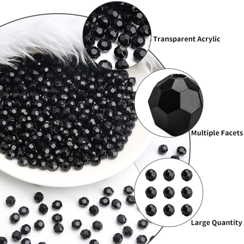 BONNY BOXX 2000pcs 4mm Acrylic Faceted Round Crystal Beads Solid Black Loose Spacer Craft Beads for DIY Bracelet Necklace Earring Keychain Jewelry Making Bags Decoration - Image 2
