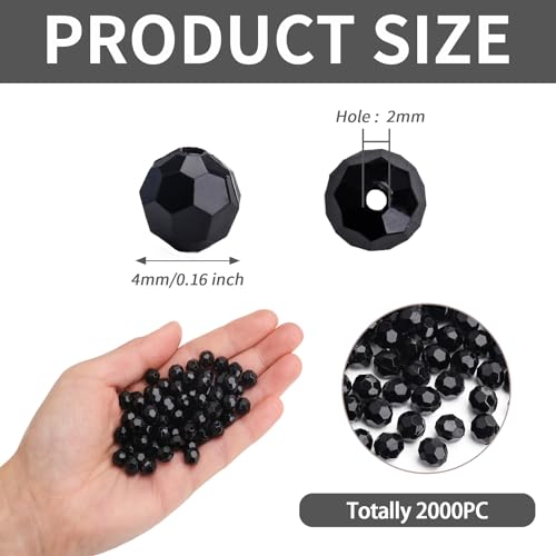 BONNY BOXX 2000pcs 4mm Acrylic Faceted Round Crystal Beads Solid Black Loose Spacer Craft Beads for DIY Bracelet Necklace Earring Keychain Jewelry Making Bags Decoration - Image 3
