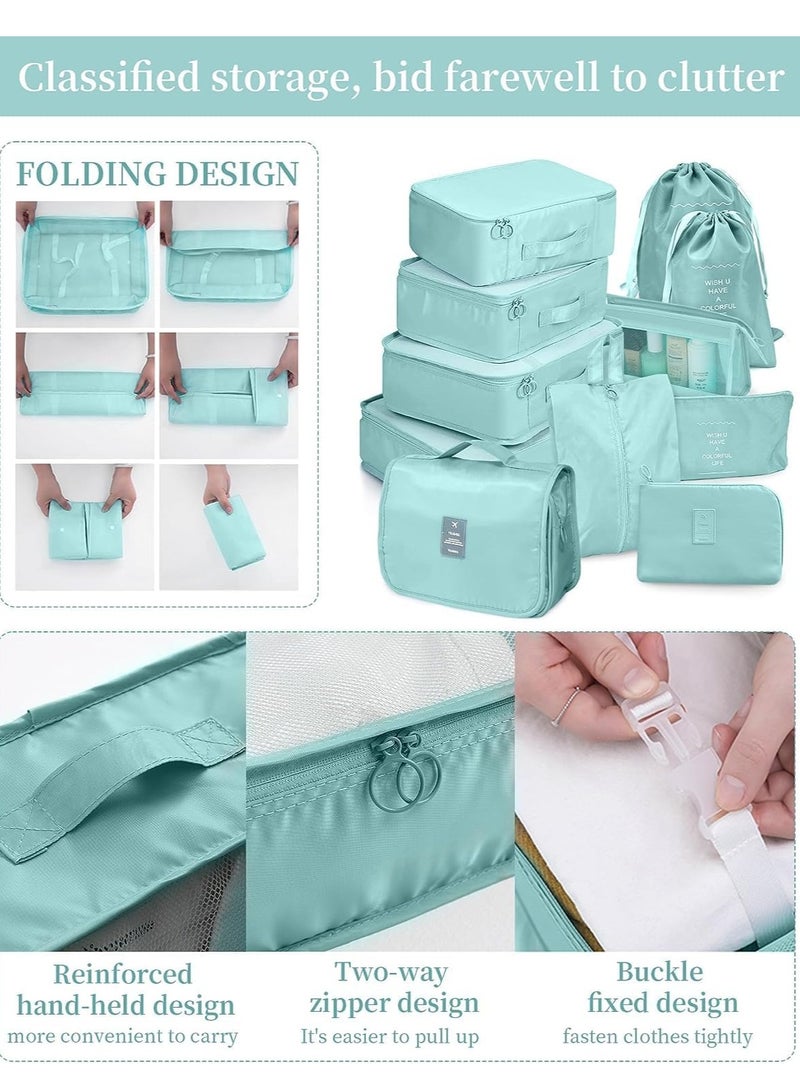11pcs Travel Bag Organizer for Luggage Packing Cubes Storage Set, Waterproof Lightweight Travel Clothes Shoes Cosmetics Luggage Organizer Traveling Accessories (Green) - Image 4