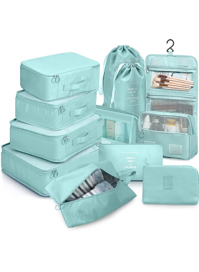 11pcs Travel Bag Organizer for Luggage Packing Cubes Storage Set, Waterproof Lightweight Travel Clothes Shoes Cosmetics Luggage Organizer Traveling Accessories (Green) - Image 1