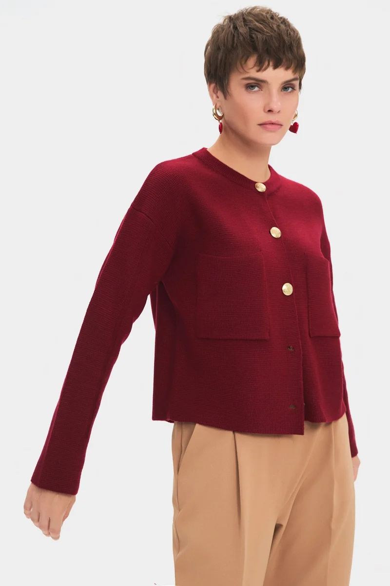 JUNE Women's Pocket Gold Button Detailed Knitwear Cardigan