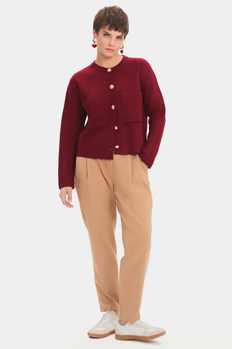 JUNE Women's Pocket Gold Button Detailed Knitwear Cardigan