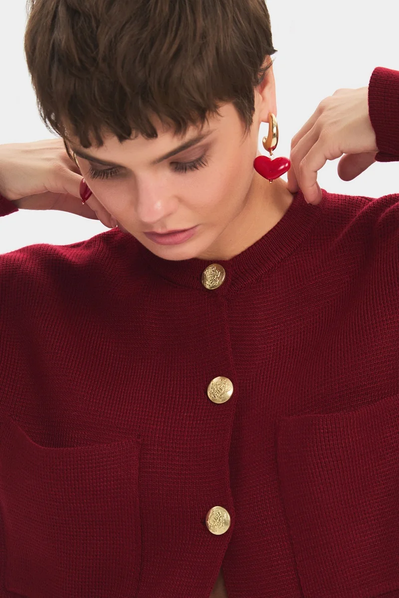 JUNE Women's Pocket Gold Button Detailed Knitwear Cardigan