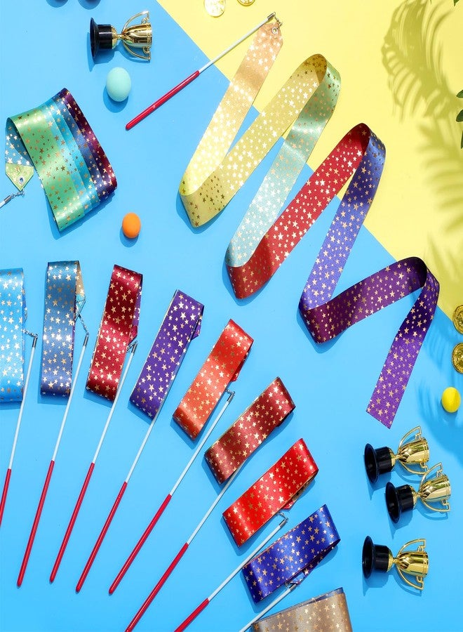 Yilloog 50 Pcs Ribbon Dancing Wands Party Favors, 78.7 Inch Artistic Gymnastics Ribbon Streamers Twirling Wands, Rainbow Birthday Decorations(Double-Sided Color,Star Style) - Image 2