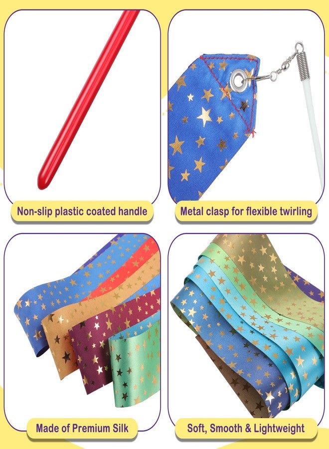 Yilloog 50 Pcs Ribbon Dancing Wands Party Favors, 78.7 Inch Artistic Gymnastics Ribbon Streamers Twirling Wands, Rainbow Birthday Decorations(Double-Sided Color,Star Style) - Image 4