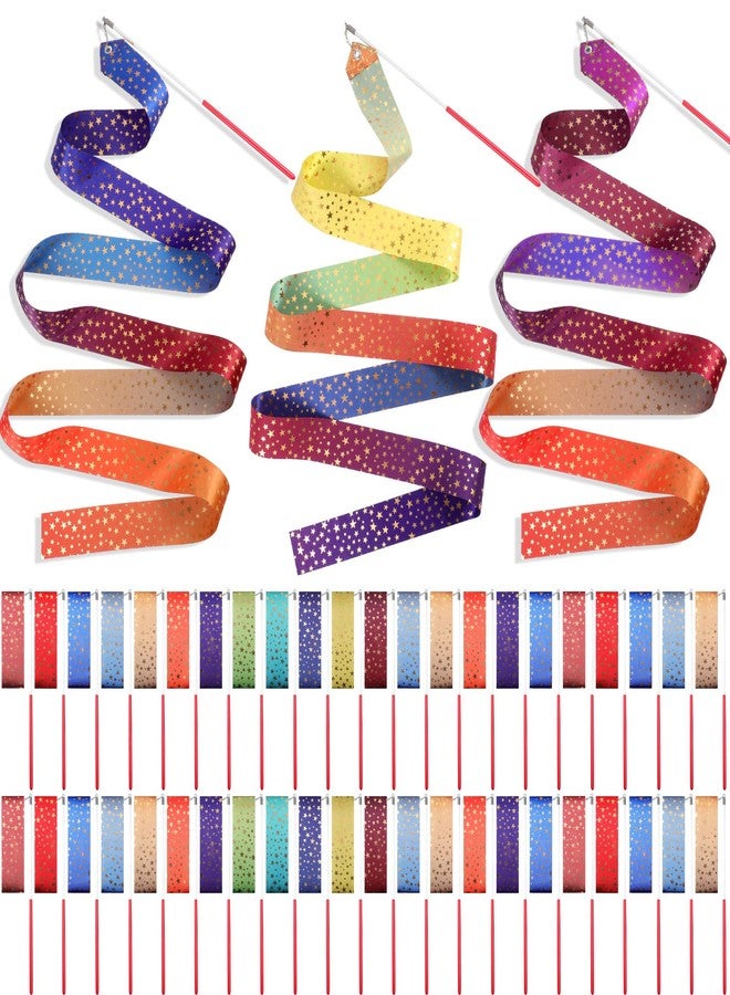 Yilloog 50 Pcs Ribbon Dancing Wands Party Favors, 78.7 Inch Artistic Gymnastics Ribbon Streamers Twirling Wands, Rainbow Birthday Decorations(Double-Sided Color,Star Style) - Image 1