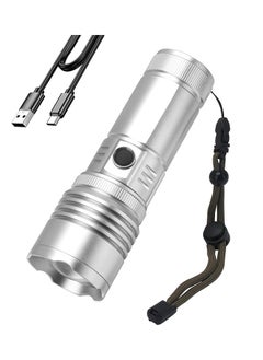 Strong and ultra bright flashlight charging outdoor long-range laser white laser zoom long endurance camping light 2400mAh waterproof IPX4 eight dimming modes, telescopic focusing power bank LCD bat