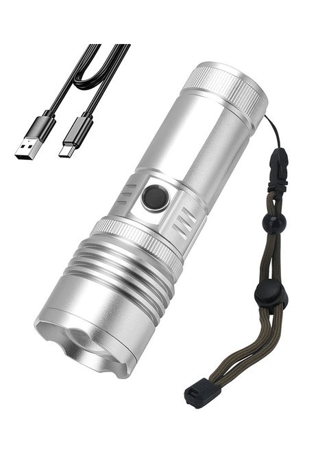 Strong and ultra bright flashlight charging outdoor long-range laser white laser zoom long endurance camping light 2400mAh waterproof IPX4 eight dimming modes, telescopic focusing power bank LCD bat