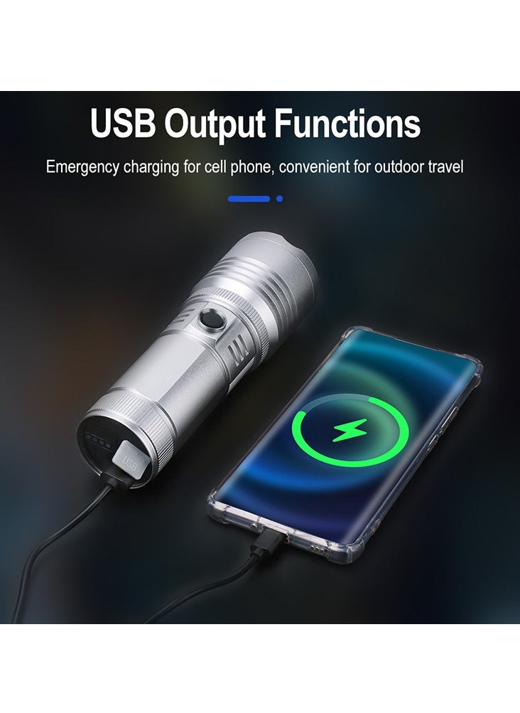 BORUIT - Strong and ultra bright flashlight charging outdoor long-range laser white laser zoom long endurance camping light 2400mAh waterproof IPX4 eight dimming modes, telescopic focusing power bank LCD bat - Image 1