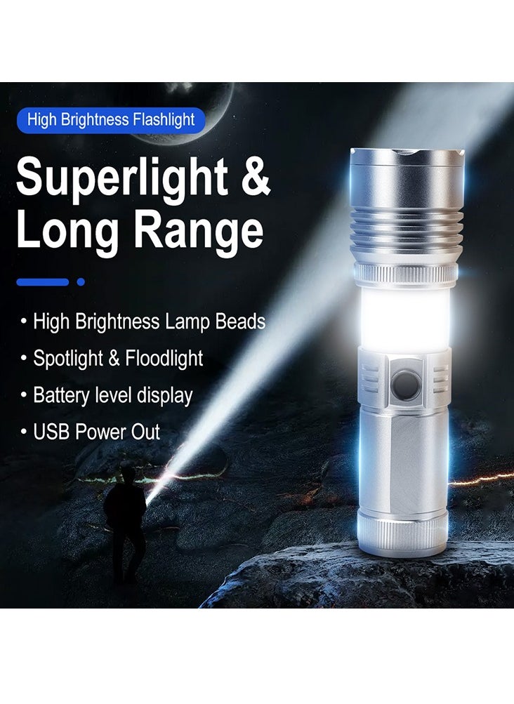 BORUIT - Strong and ultra bright flashlight charging outdoor long-range laser white laser zoom long endurance camping light 2400mAh waterproof IPX4 eight dimming modes, telescopic focusing power bank LCD bat - Image 1