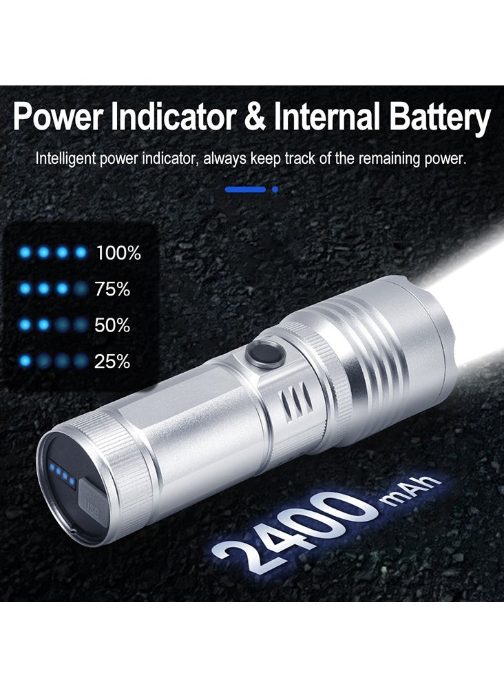 BORUIT - Strong and ultra bright flashlight charging outdoor long-range laser white laser zoom long endurance camping light 2400mAh waterproof IPX4 eight dimming modes, telescopic focusing power bank LCD bat - Image 1