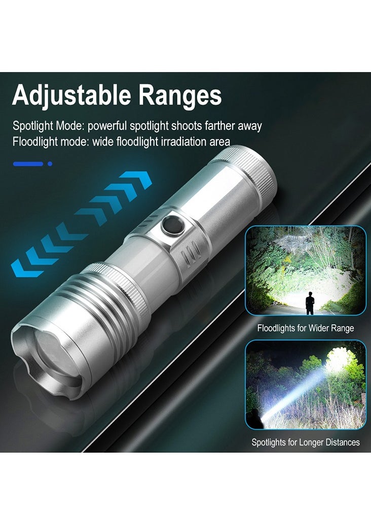 BORUIT - Strong and ultra bright flashlight charging outdoor long-range laser white laser zoom long endurance camping light 2400mAh waterproof IPX4 eight dimming modes, telescopic focusing power bank LCD bat - Image 1