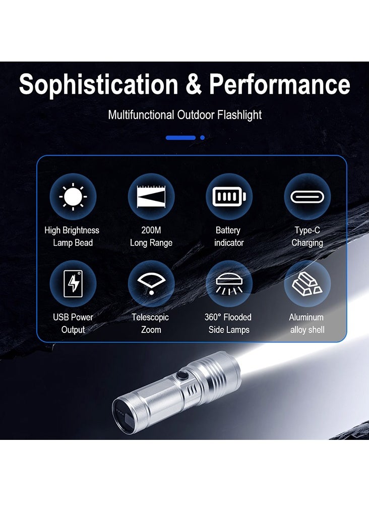BORUIT - Strong and ultra bright flashlight charging outdoor long-range laser white laser zoom long endurance camping light 2400mAh waterproof IPX4 eight dimming modes, telescopic focusing power bank LCD bat - Image 1