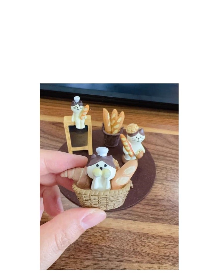 Bread Cat Set 6-piece - Car Interior Decoration Ornament Ornament - Cute Ornament of Healing Series in Car Center Console - (Using Stick Cat+Shop Cat+Stick+Bread Basket+Mini Bread+Brown Round Pad) - Image 2