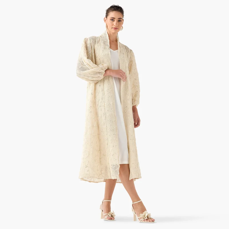 Iconic Iconic Sequinned Detail Open Front Lace Kimono Shrug