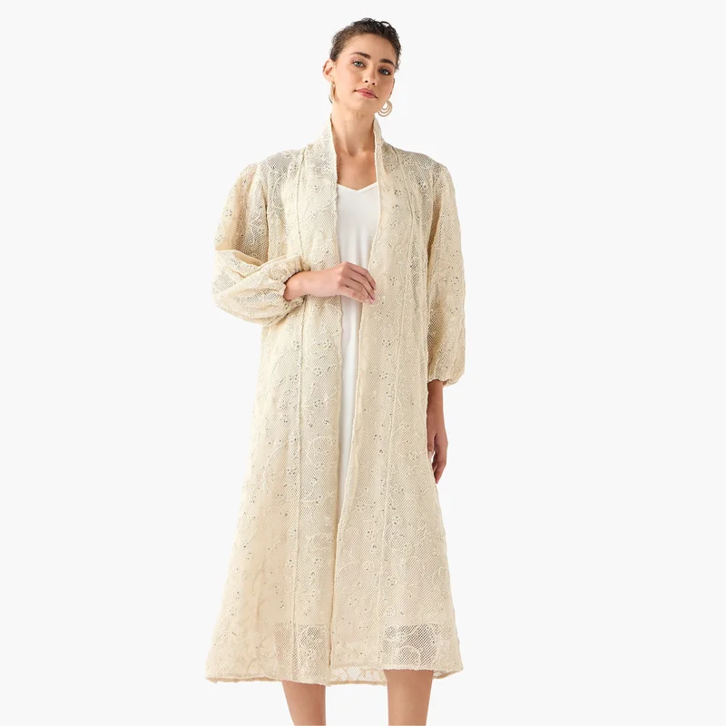 Iconic Iconic Sequinned Detail Open Front Lace Kimono Shrug