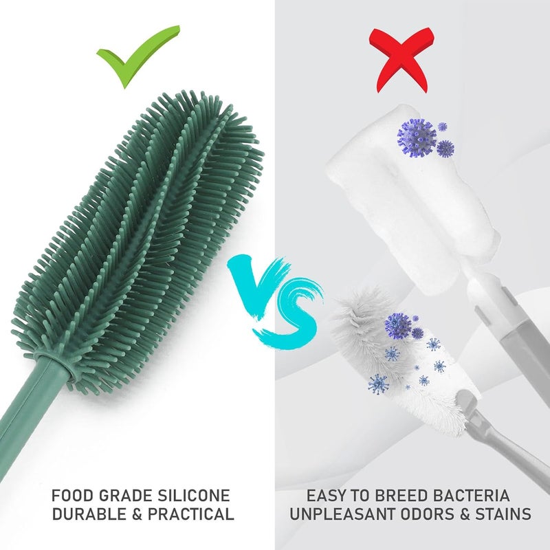 ddLUCK Bottle Brush with Long Handle, 15.5" Water Bottle Brush Cleaner for Hydro Flask, Glass, Thermos Sports Bottle, Vase, Glassware, Small Narrow Neck Containers (Green) - Image 5
