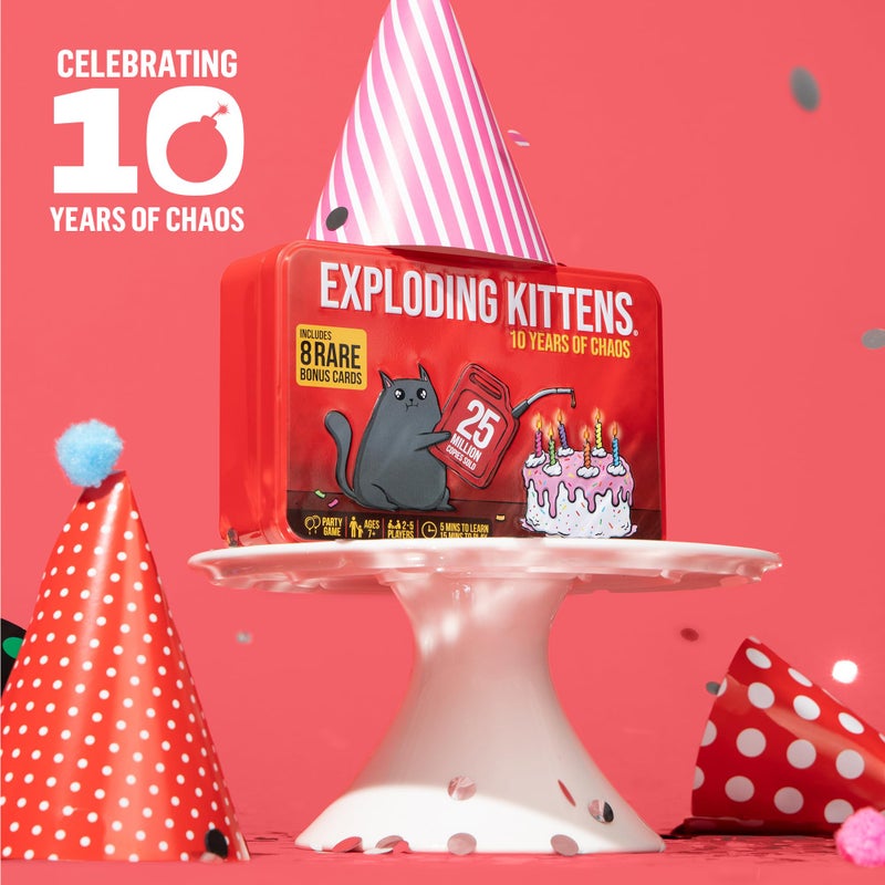Exploding Kittens -10th Anniversary Collectible Tin (Limited Edition) â€“ Updated with 8 Legacy Cards â€“ Hilarious Fast-Paced Card Game for Adults and Kids, Travel Friendly, Ideal for Family Game Night - Image 2