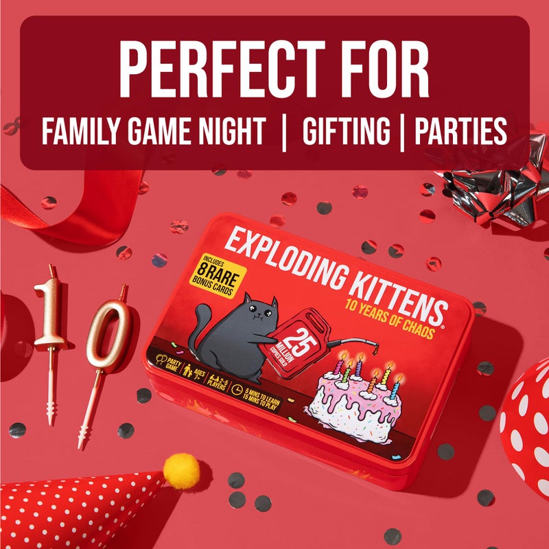 Exploding Kittens -10th Anniversary Collectible Tin (Limited Edition) â€“ Updated with 8 Legacy Cards â€“ Hilarious Fast-Paced Card Game for Adults and Kids, Travel Friendly, Ideal for Family Game Night - Image 5