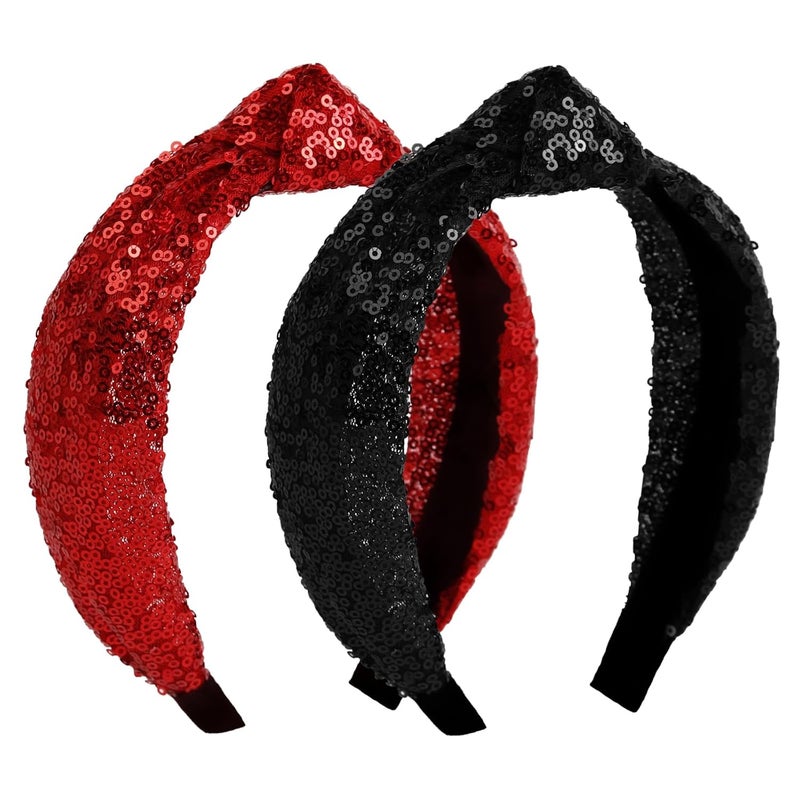 أربطة رأس هاتشي العلوية للنساء والفتيات لعيد الهالوين مع لمسة لامعة من الترتر وأربطة رأس ملتوية لملحقات شعر النساء لمناسبات العطلات بالألوان الأسود والأحمر وأربطة رأس تركية هدايا عيد الميلاد