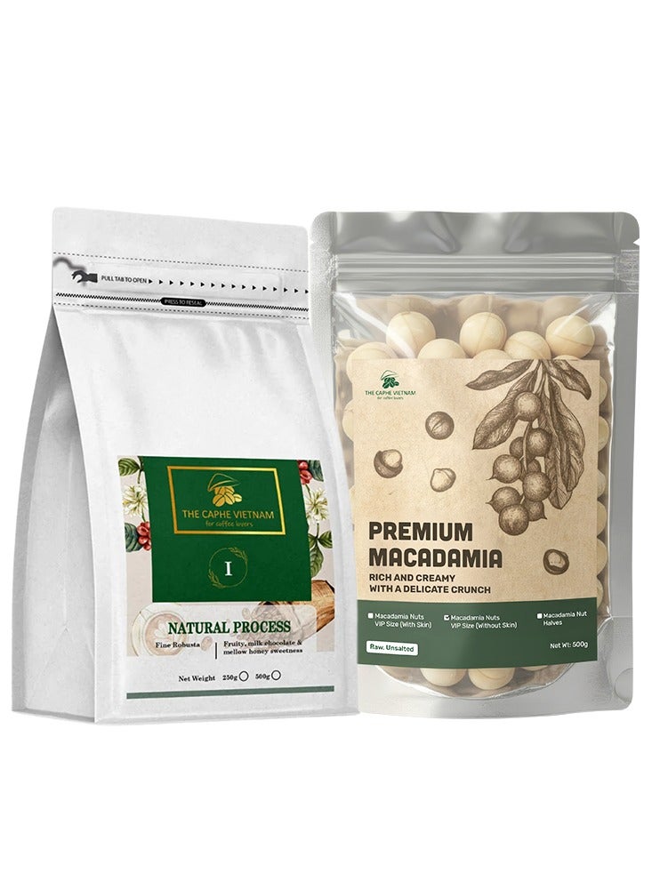 The Caphe Vietnam Premium Coffee & Macadamia Set | Whole Bean Natural Coffee 500g + Macadamia Nuts 500g | Gift & Lifestyle Combo - Image 1