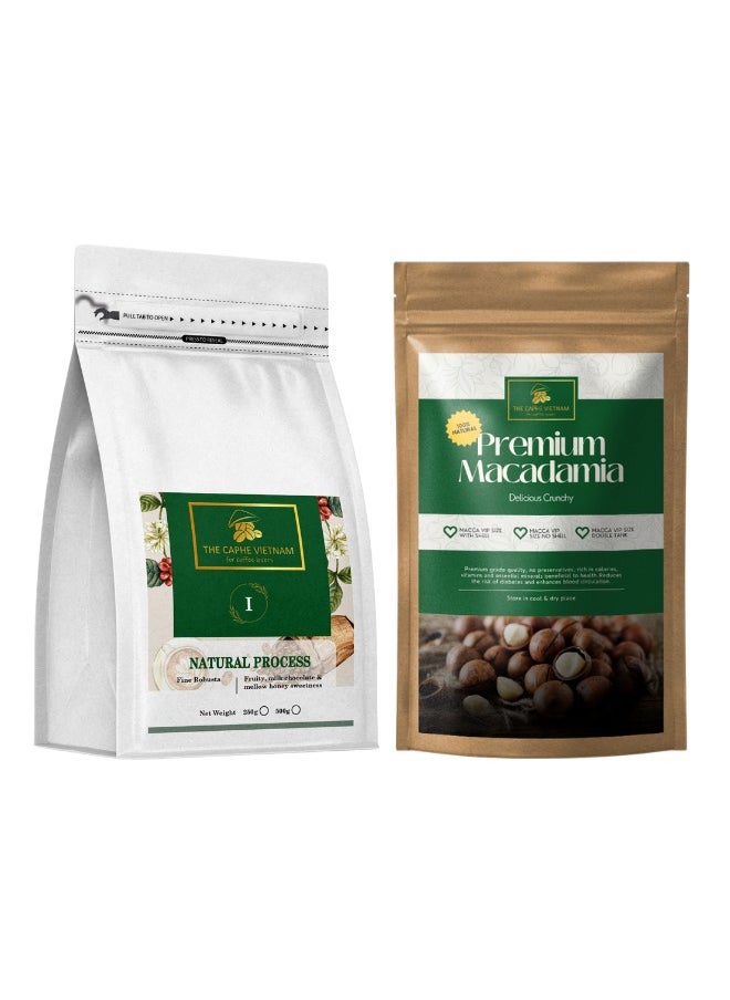 The Caphe Vietnam Combo - Natural Process Whole Bean Coffee 500g | Premium Macadamia Nuts VIP Size 500g - Pack Of 2  - Image 1