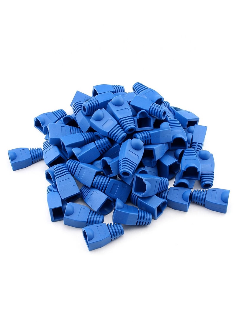 RJ45 Ethernet Cable Boots – Strain Relief & Clip Protector – Blue (100, 50 and 25 Pcs) - Image 1
