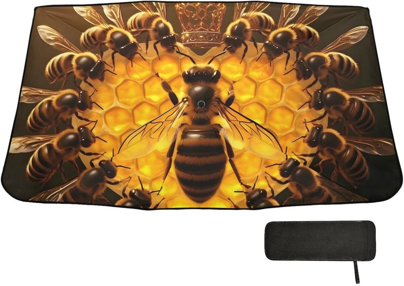 Windshield Sun Shade Umbrella Bee Heart – Fashion Design, Protect Car from Sun & Heat Damage, Easy Store, Universal Fit 55” x 27.5” - Image 1