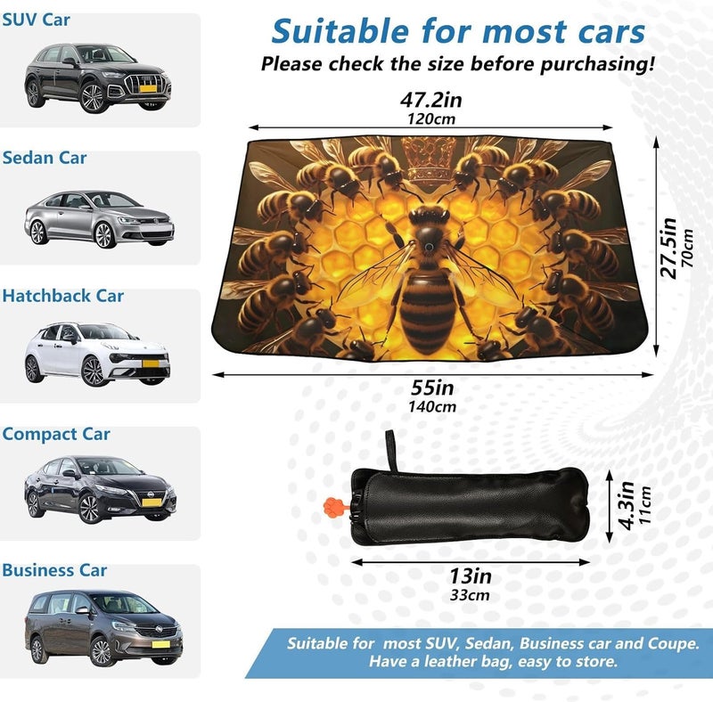 Windshield Sun Shade Umbrella Bee Heart – Fashion Design, Protect Car from Sun & Heat Damage, Easy Store, Universal Fit 55” x 27.5” - Image 3