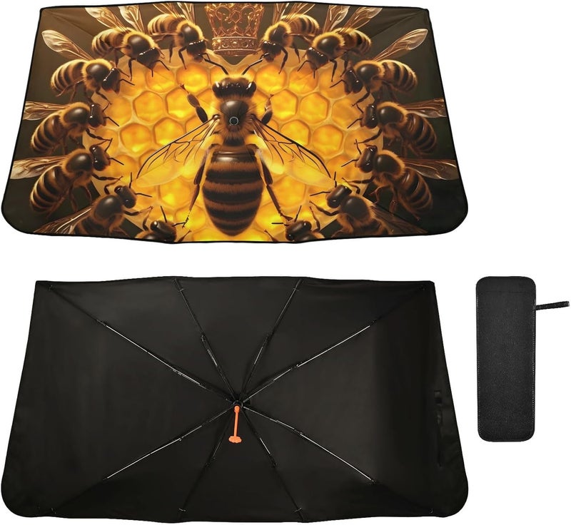 Windshield Sun Shade Umbrella Bee Heart – Fashion Design, Protect Car from Sun & Heat Damage, Easy Store, Universal Fit 55” x 27.5” - Image 2